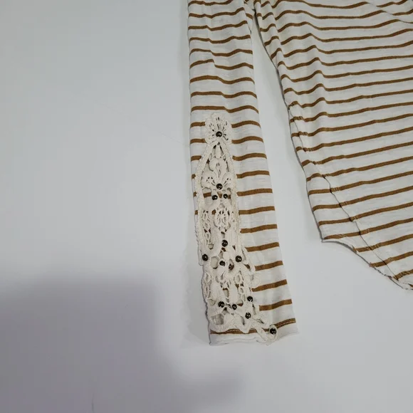 Free People Women's Size M Top White & Brown Striped - Picture 5 of 13